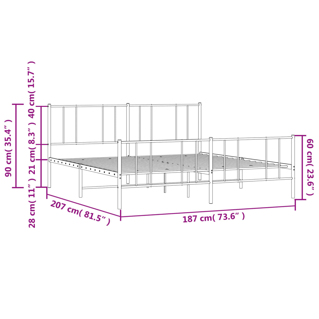 Bedframe met voetbord zonder matras metaal zwart 180x200 cm is nu te koop bij PeponiXL, paradijselijk wonen!