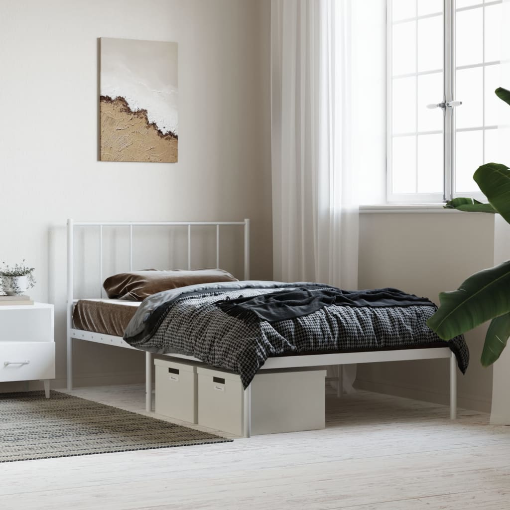 Bedframe met hoofdbord zonder matras metaal wit 75x190 cm is nu te koop bij PeponiXL, paradijselijk wonen!