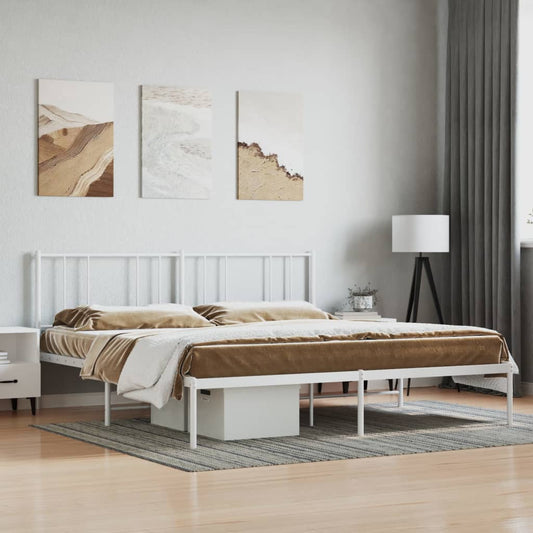 Bedframe met hoofdbord metaal wit 193x203 cm is nu te koop bij PeponiXL, paradijselijk wonen!