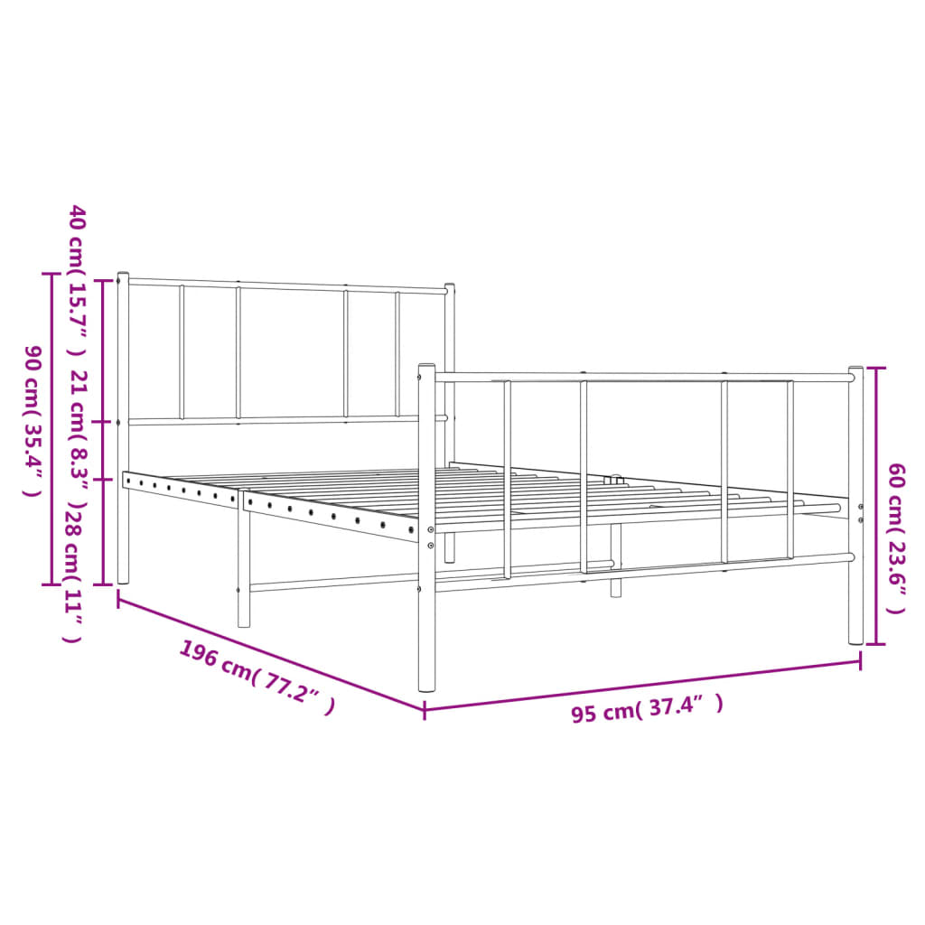 Bedframe met hoofd- en voeteneinde metaal wit 90x190 cm is nu te koop bij PeponiXL, paradijselijk wonen!