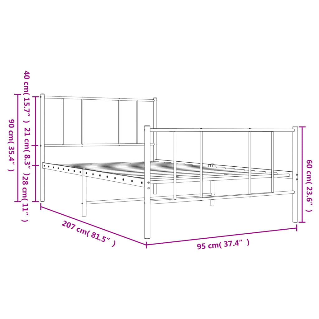 Bedframe met hoofd- en voeteneinde metaal wit 90x200 cm is nu te koop bij PeponiXL, paradijselijk wonen!