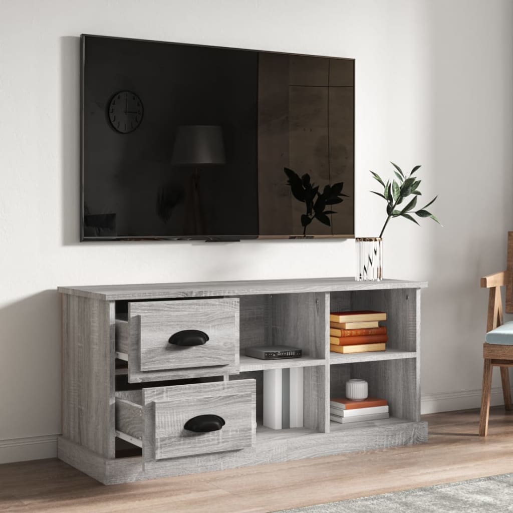 Tv-meubel 102x35,5x47,5 cm bewerkt hout grijs sonoma eikenkleur is nu te koop bij PeponiXL, paradijselijk wonen!