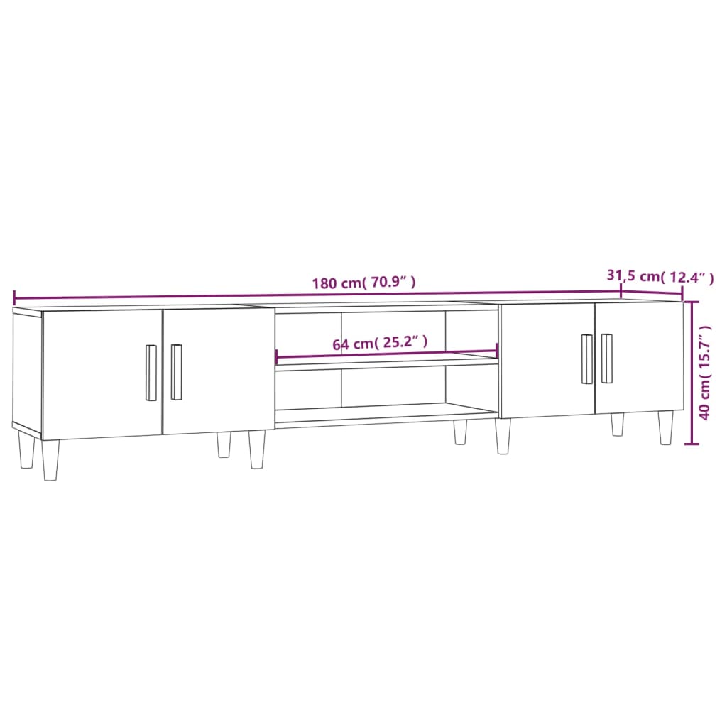 Tv-meubel 180x31,5x40 cm bewerkt hout grijs sonoma eikenkleurig is nu te koop bij PeponiXL, paradijselijk wonen!