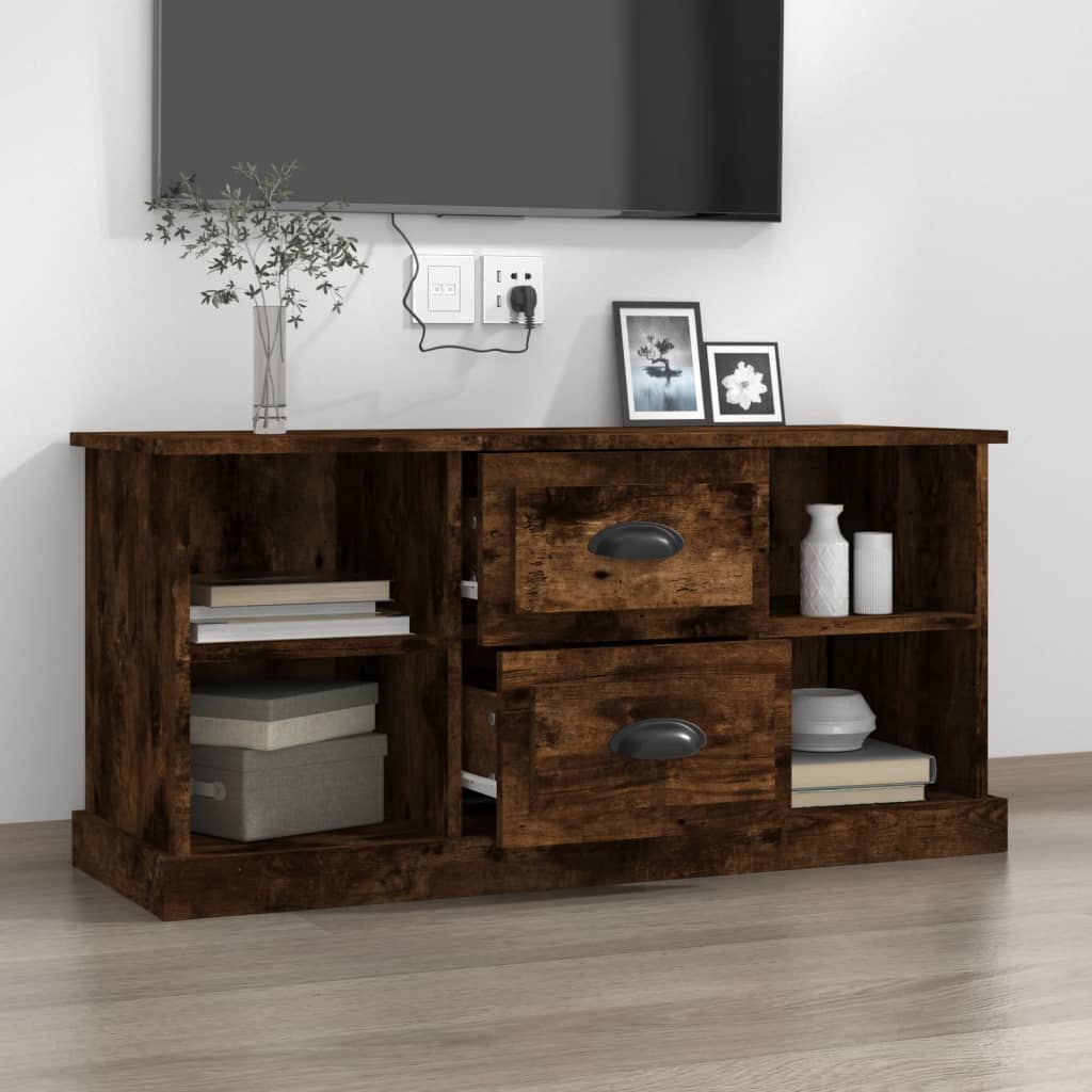 Tv-meubel 99,5x35,5x48 cm bewerkt hout gerookt eikenkleurig is nu te koop bij PeponiXL, paradijselijk wonen!