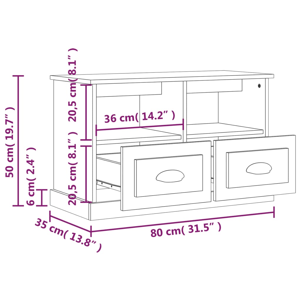 Tv-meubel 80x35x50 cm bewerkt hout gerookt eikenkleurig is nu te koop bij PeponiXL, paradijselijk wonen!