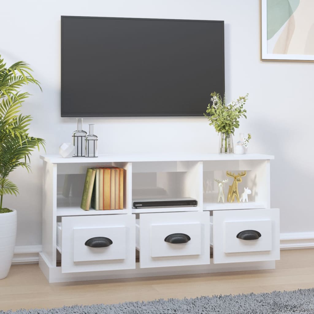 Tv-meubel 100x35x50 cm bewerkt hout hoogglans wit is nu te koop bij PeponiXL, paradijselijk wonen!