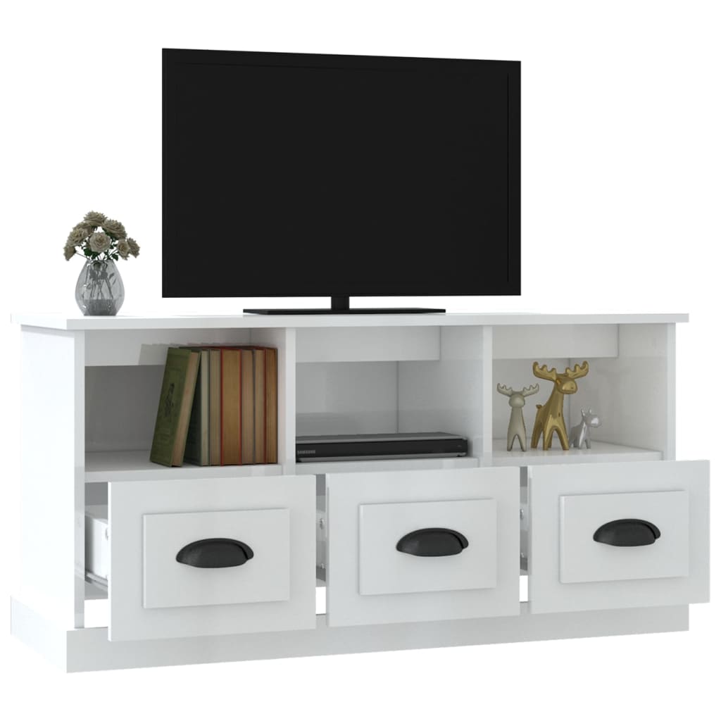 Tv-meubel 100x35x50 cm bewerkt hout hoogglans wit is nu te koop bij PeponiXL, paradijselijk wonen!