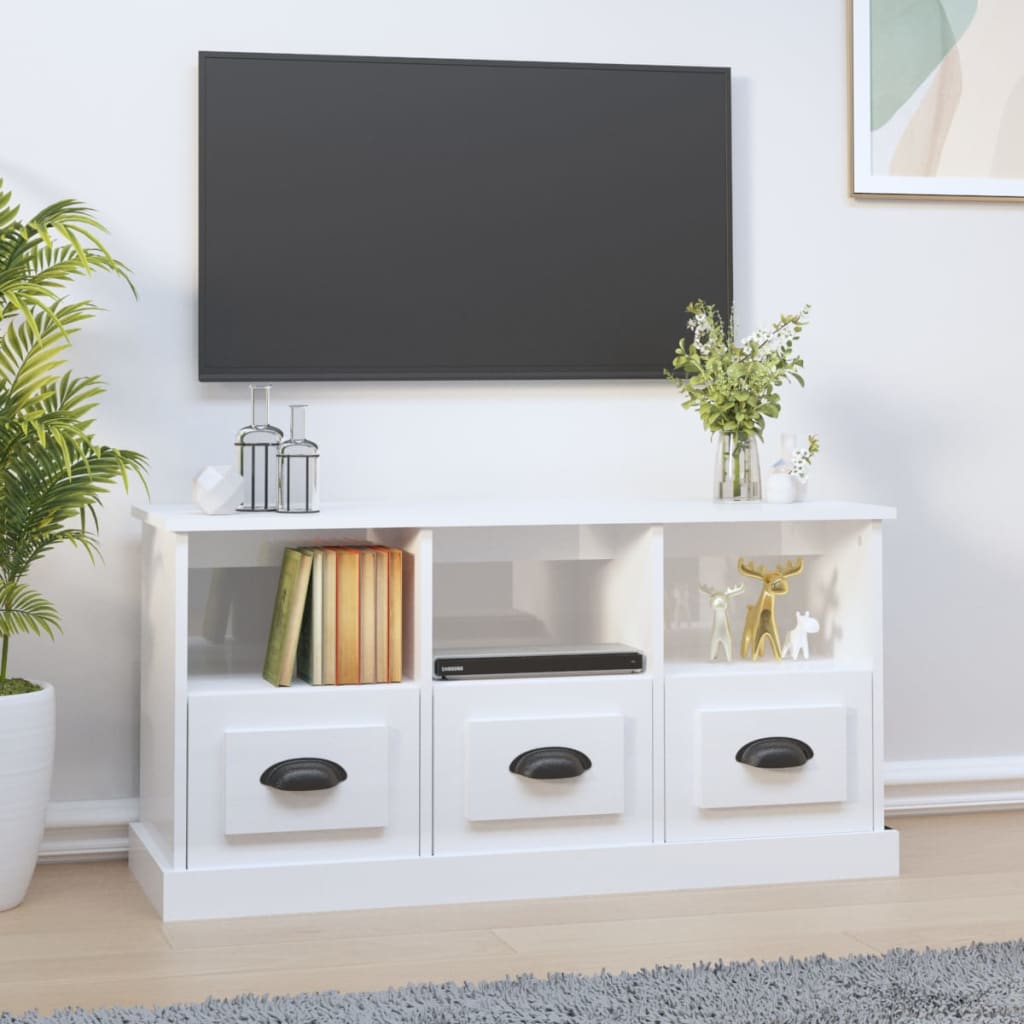 Tv-meubel 100x35x50 cm bewerkt hout hoogglans wit is nu te koop bij PeponiXL, paradijselijk wonen!