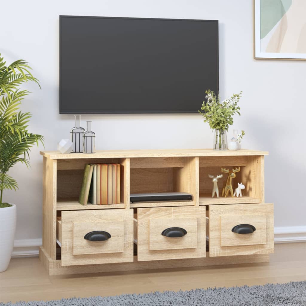 Tv-meubel 100x35x50 cm bewerkt hout sonoma eikenkleurig is nu te koop bij PeponiXL, paradijselijk wonen!