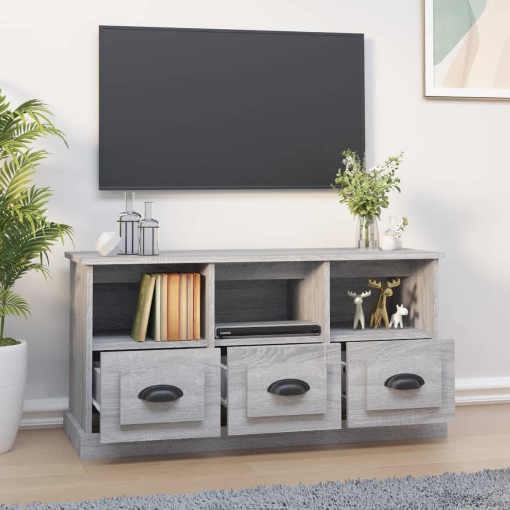 Tv-meubel 100x35x50 cm bewerkt hout grijs sonoma eikenkleurig is nu te koop bij PeponiXL, paradijselijk wonen!
