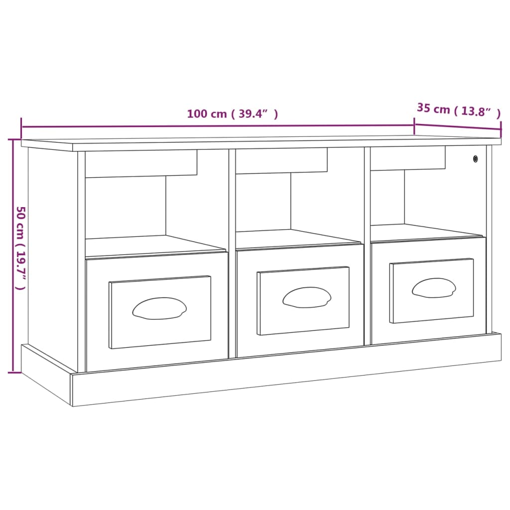 Tv-meubel 100x35x50 cm bewerkt hout grijs sonoma eikenkleurig is nu te koop bij PeponiXL, paradijselijk wonen!