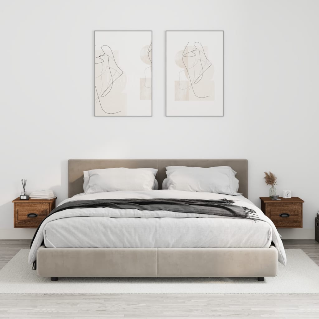 Nachtkastjes 2 st wandgemonteerd 41,5x36x28 cm bruin eikenkleur is nu te koop bij PeponiXL, paradijselijk wonen!