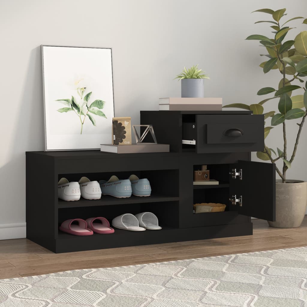 Schoenenkast 100x42x60 cm bewerkt hout zwart is nu te koop bij PeponiXL, paradijselijk wonen!