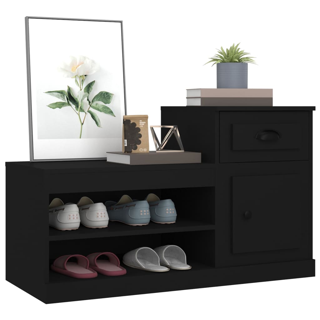 Schoenenkast 100x42x60 cm bewerkt hout zwart is nu te koop bij PeponiXL, paradijselijk wonen!