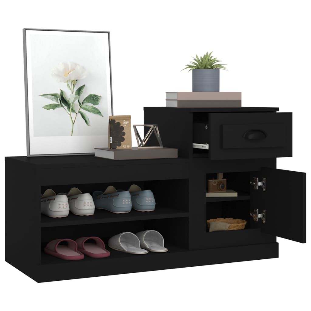 Schoenenkast 100x42x60 cm bewerkt hout zwart is nu te koop bij PeponiXL, paradijselijk wonen!