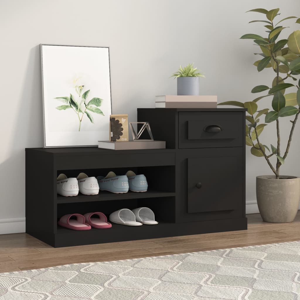 Schoenenkast 100x42x60 cm bewerkt hout zwart is nu te koop bij PeponiXL, paradijselijk wonen!