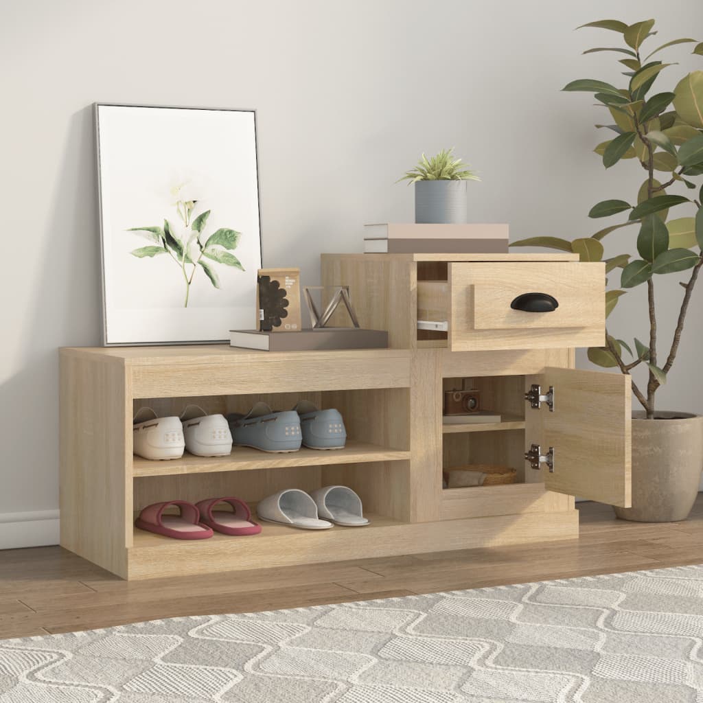 Schoenenkast 100x42x60 cm bewerkt hout sonoma eikenkleurig is nu te koop bij PeponiXL, paradijselijk wonen!