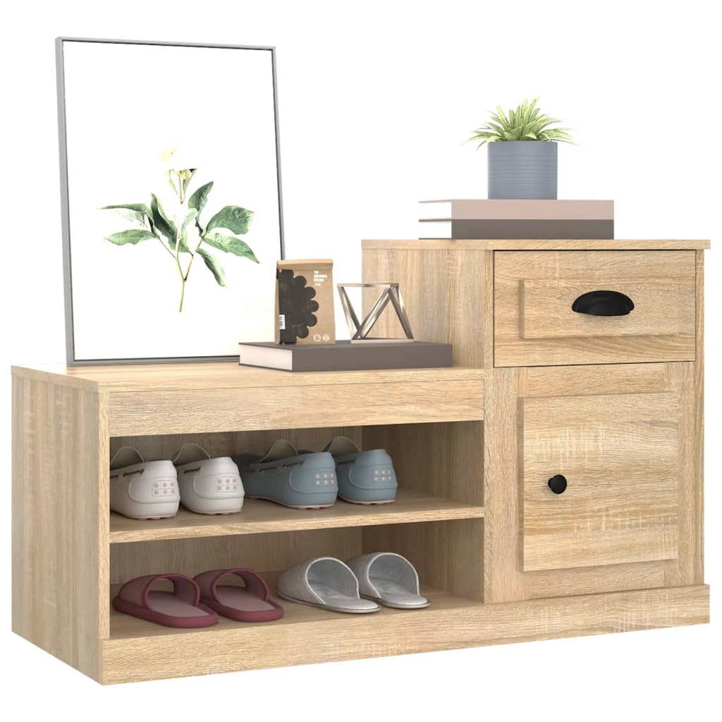 Schoenenkast 100x42x60 cm bewerkt hout sonoma eikenkleurig is nu te koop bij PeponiXL, paradijselijk wonen!