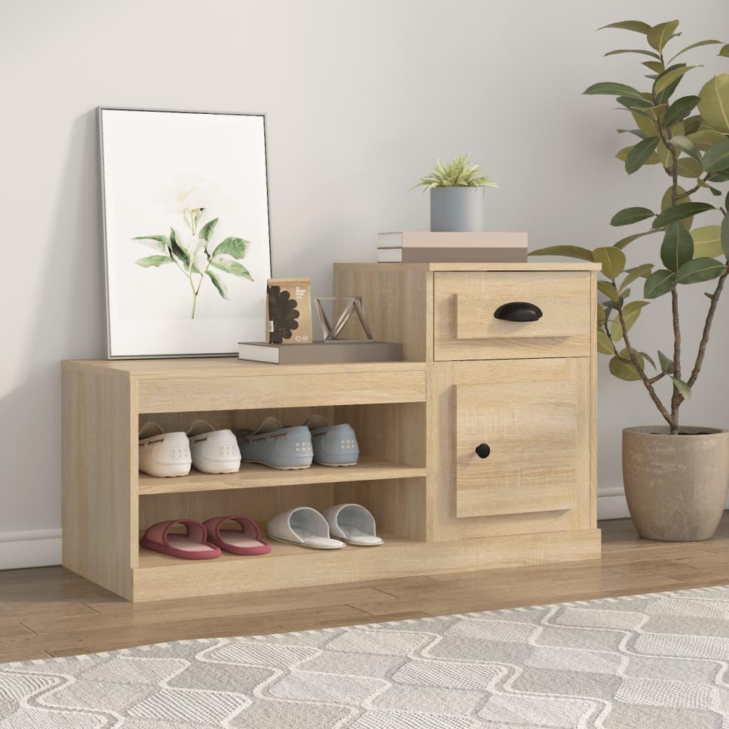 Schoenenkast 100x42x60 cm bewerkt hout sonoma eikenkleurig is nu te koop bij PeponiXL, paradijselijk wonen!