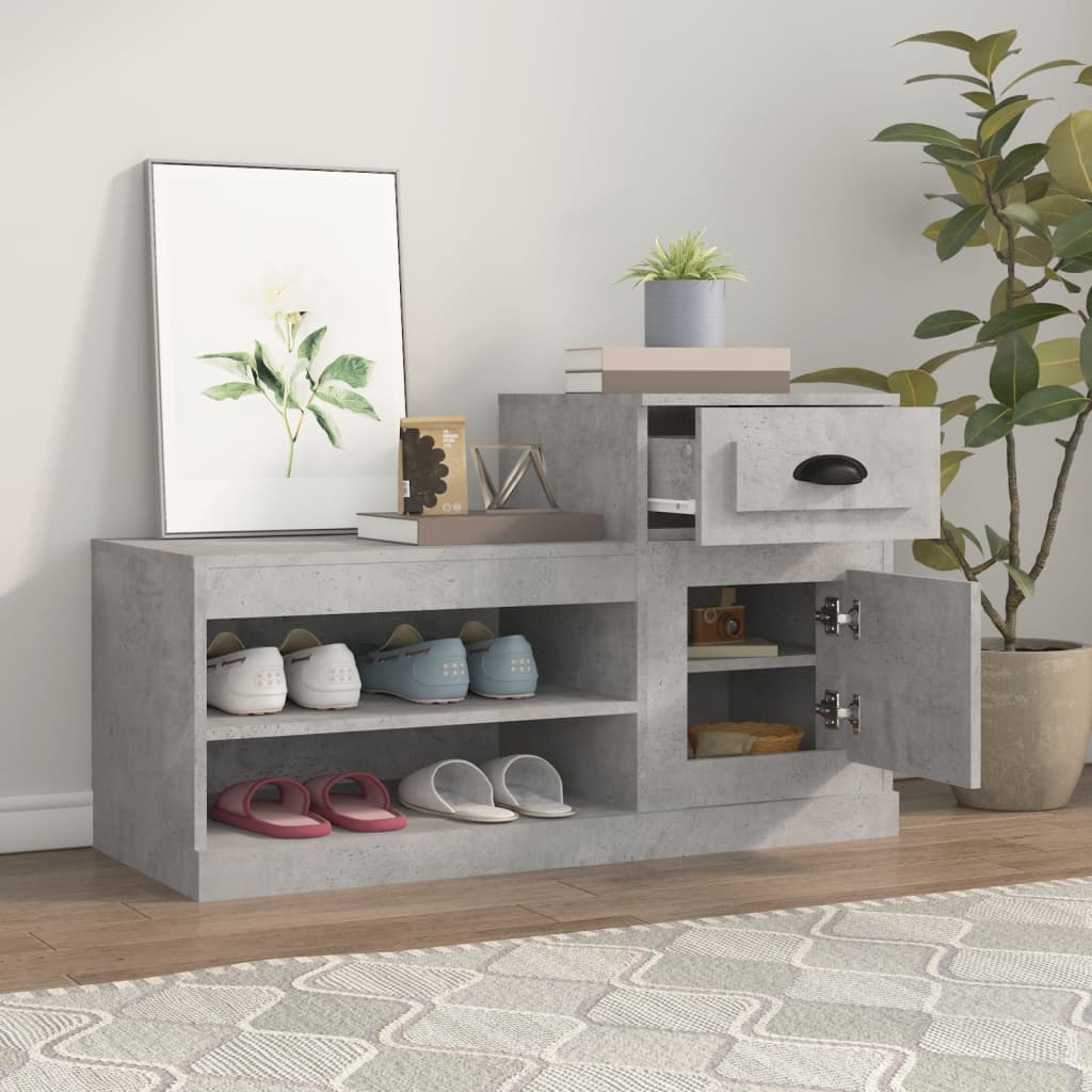 Schoenenkast 100x42x60 cm bewerkt hout betongrijs is nu te koop bij PeponiXL, paradijselijk wonen!