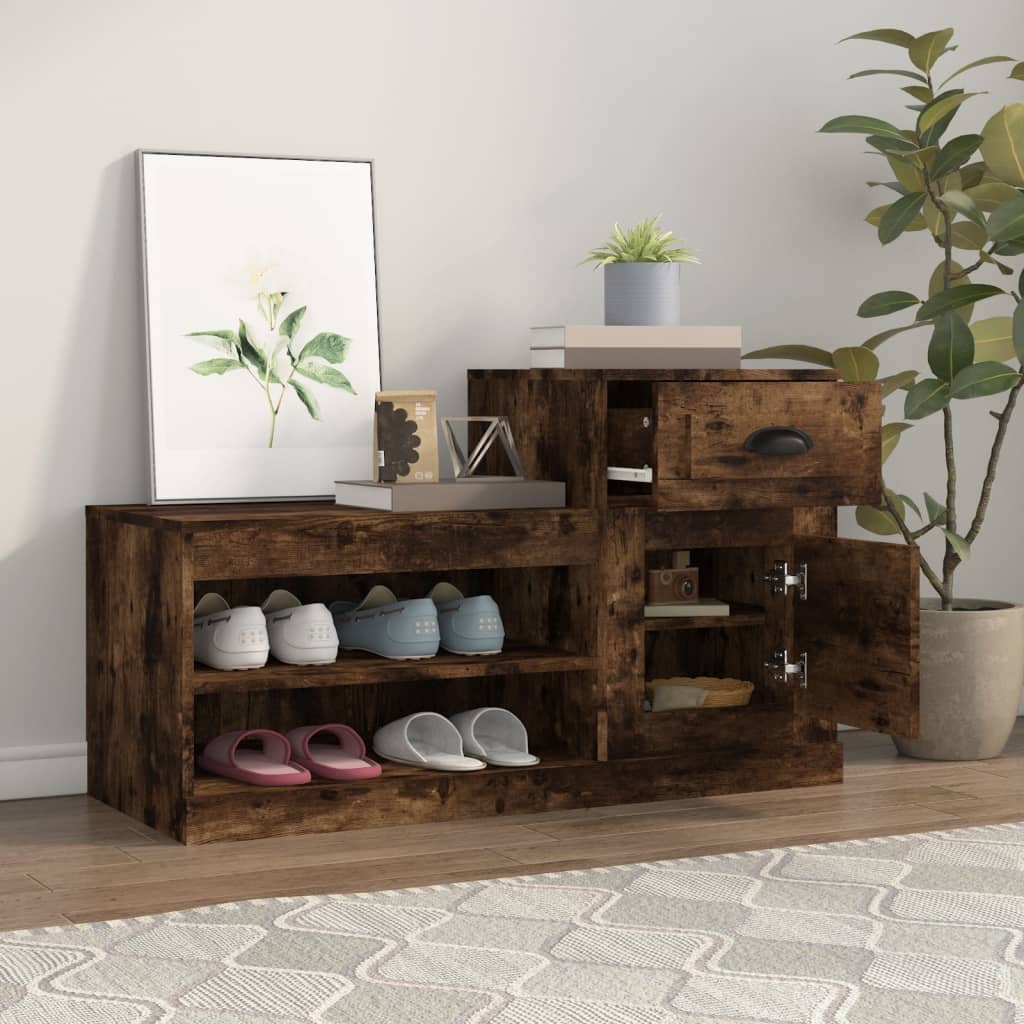 Schoenenkast 100x42x60 cm bewerkt hout gerookt eikenkleurig is nu te koop bij PeponiXL, paradijselijk wonen!