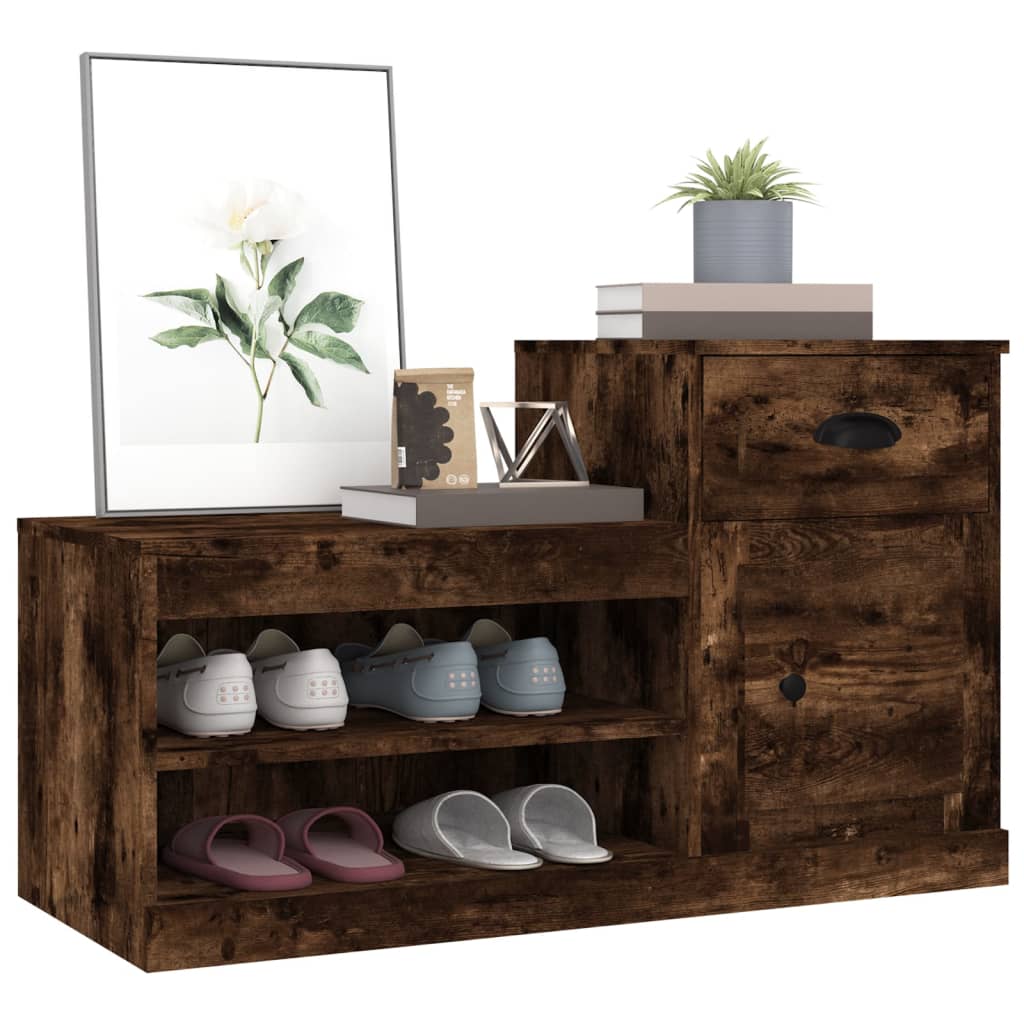 Schoenenkast 100x42x60 cm bewerkt hout gerookt eikenkleurig is nu te koop bij PeponiXL, paradijselijk wonen!