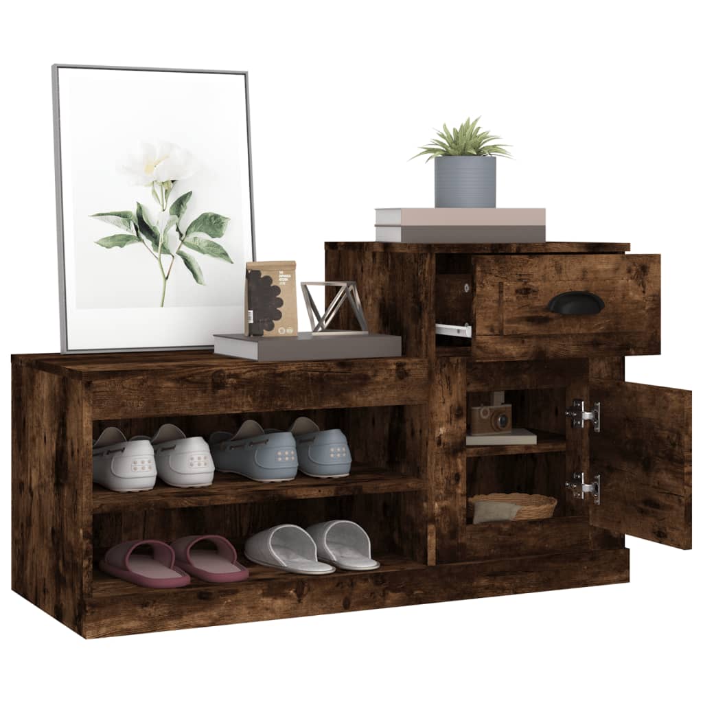 Schoenenkast 100x42x60 cm bewerkt hout gerookt eikenkleurig is nu te koop bij PeponiXL, paradijselijk wonen!