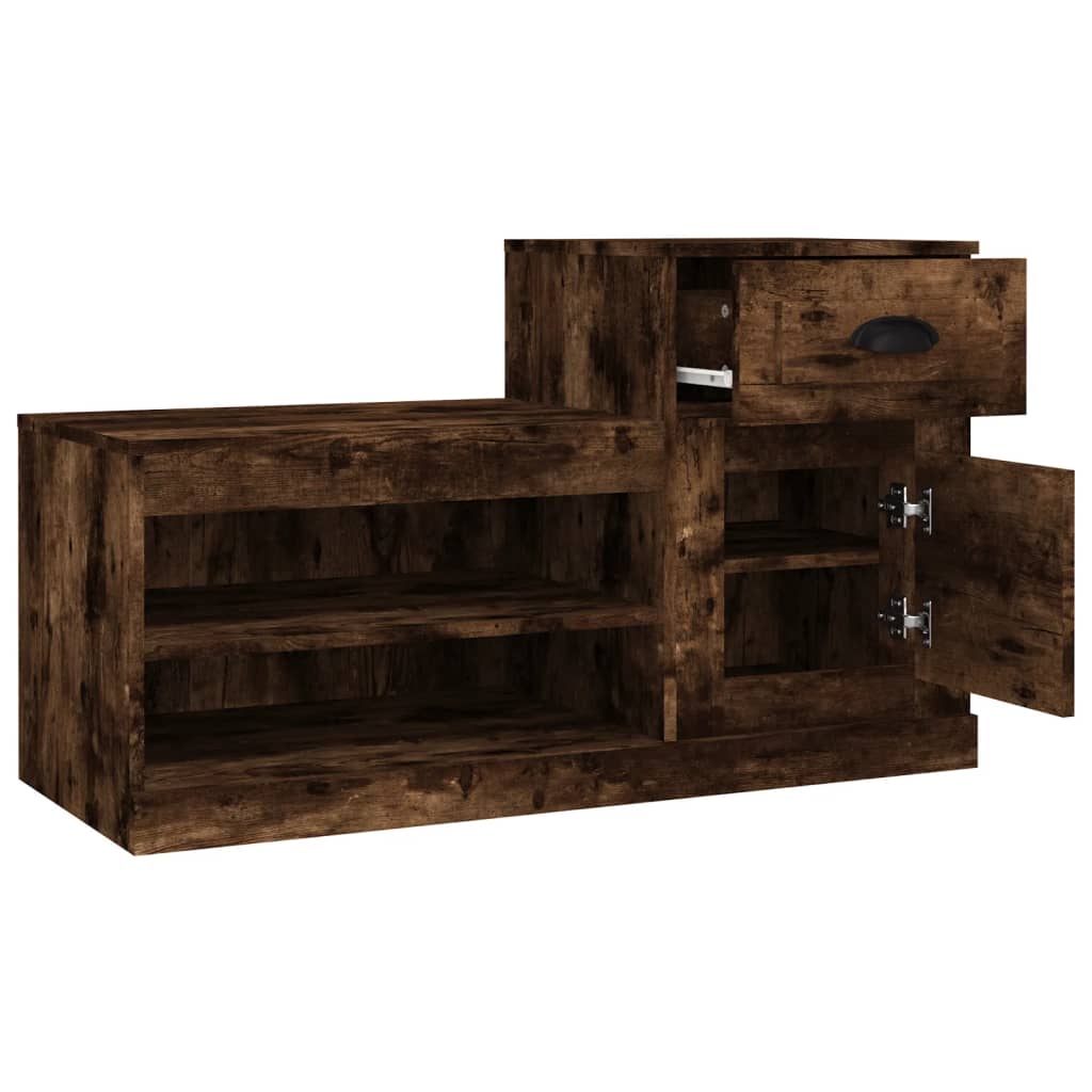 Schoenenkast 100x42x60 cm bewerkt hout gerookt eikenkleurig is nu te koop bij PeponiXL, paradijselijk wonen!