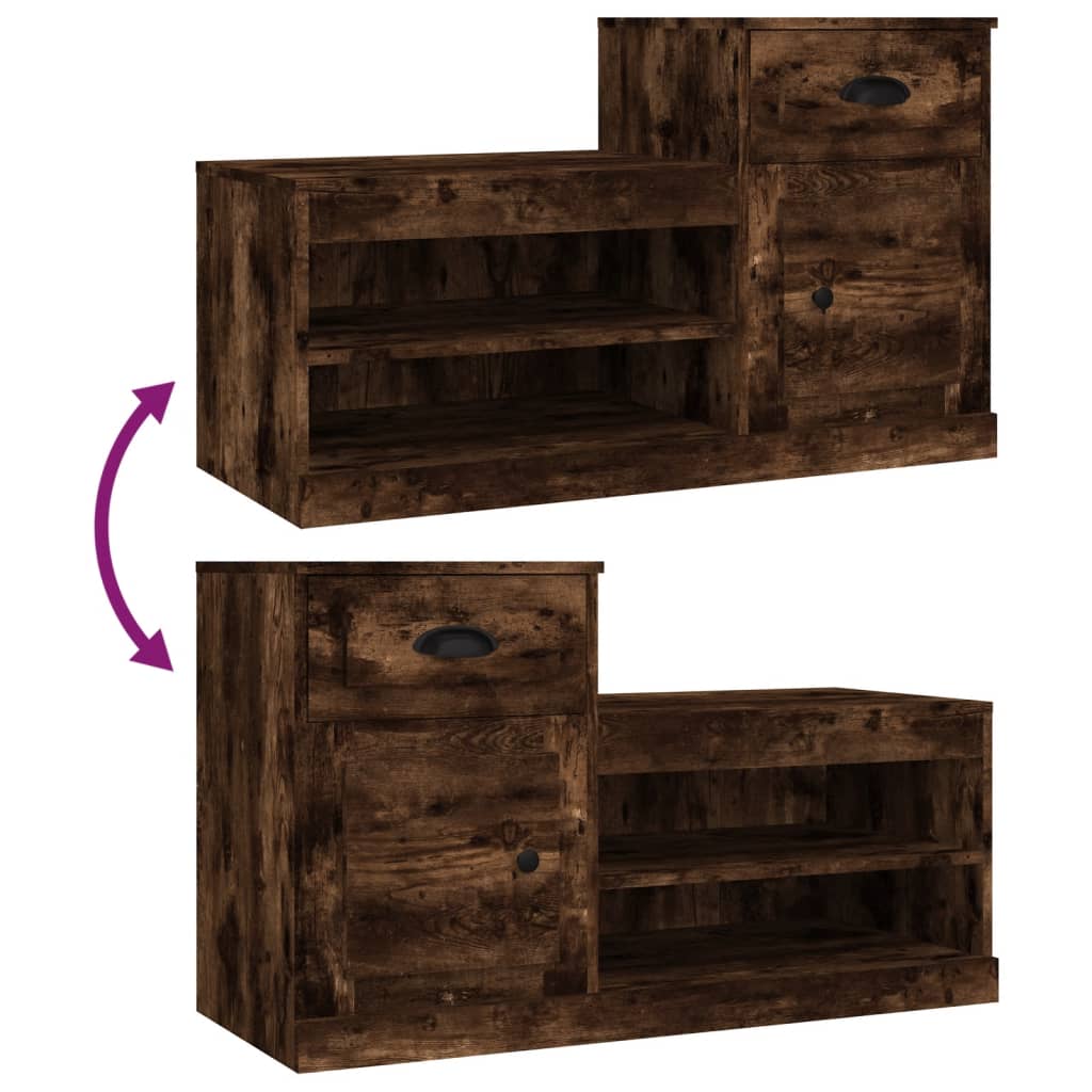 Schoenenkast 100x42x60 cm bewerkt hout gerookt eikenkleurig is nu te koop bij PeponiXL, paradijselijk wonen!