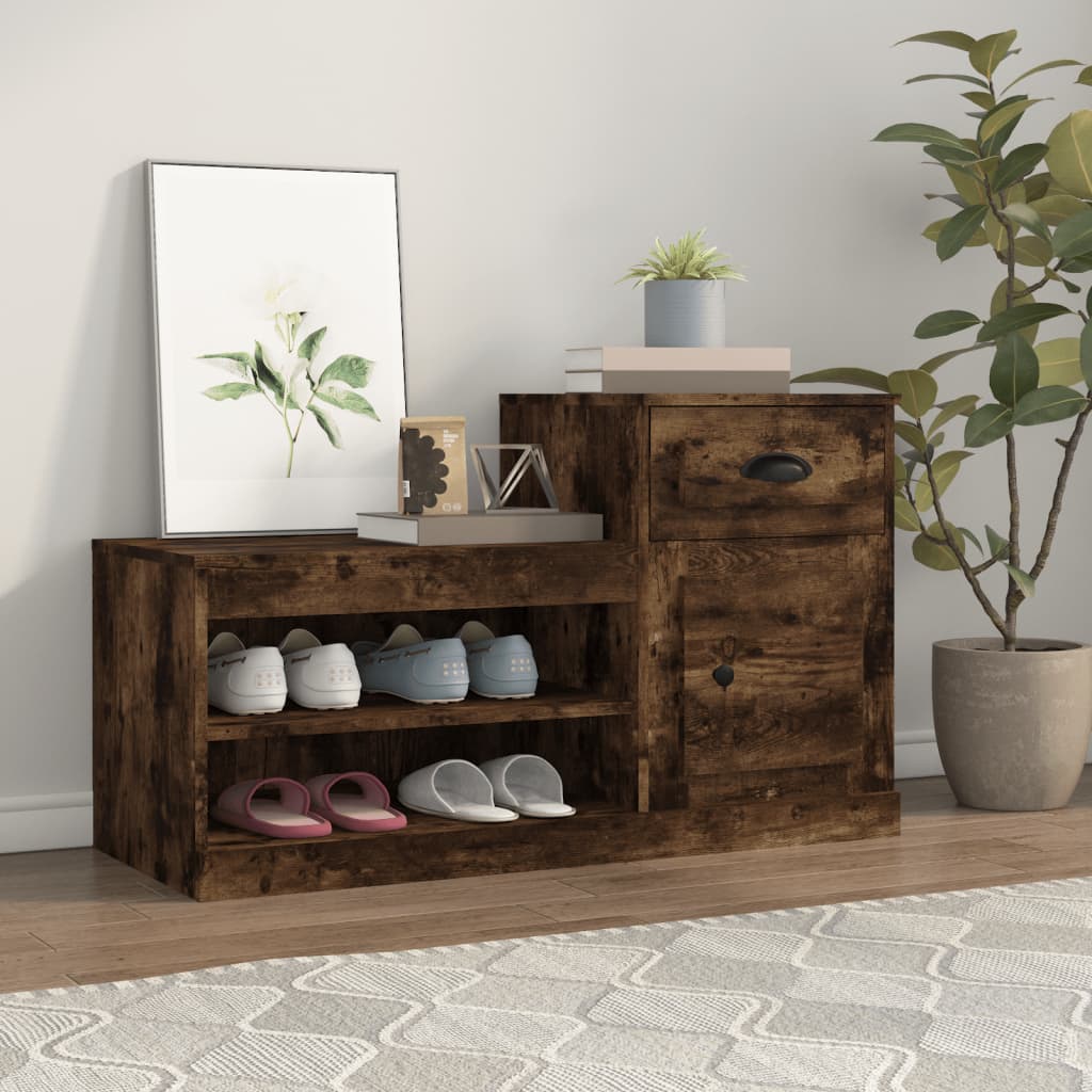 Schoenenkast 100x42x60 cm bewerkt hout gerookt eikenkleurig is nu te koop bij PeponiXL, paradijselijk wonen!
