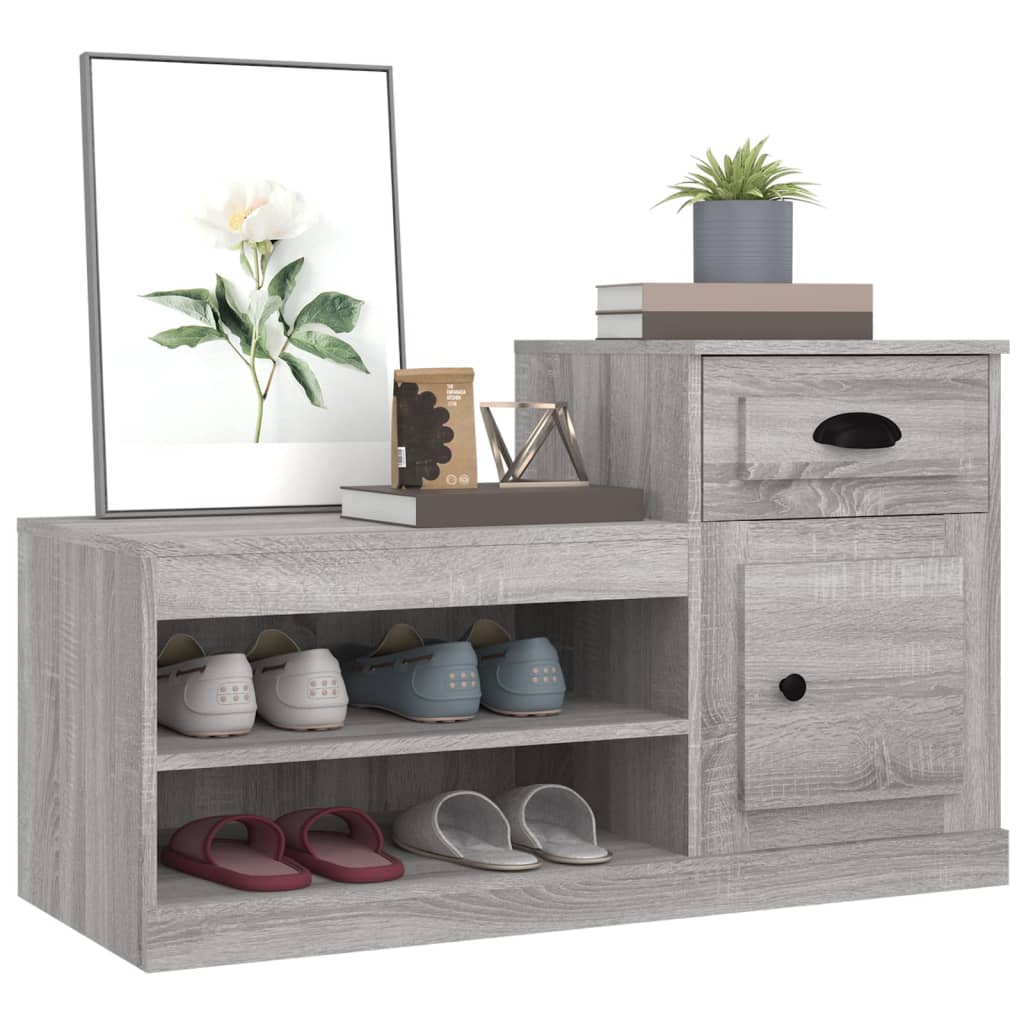 Schoenenkast 100x42x60 cm bewerkt hout grijs sonoma eikenkleur is nu te koop bij PeponiXL, paradijselijk wonen!