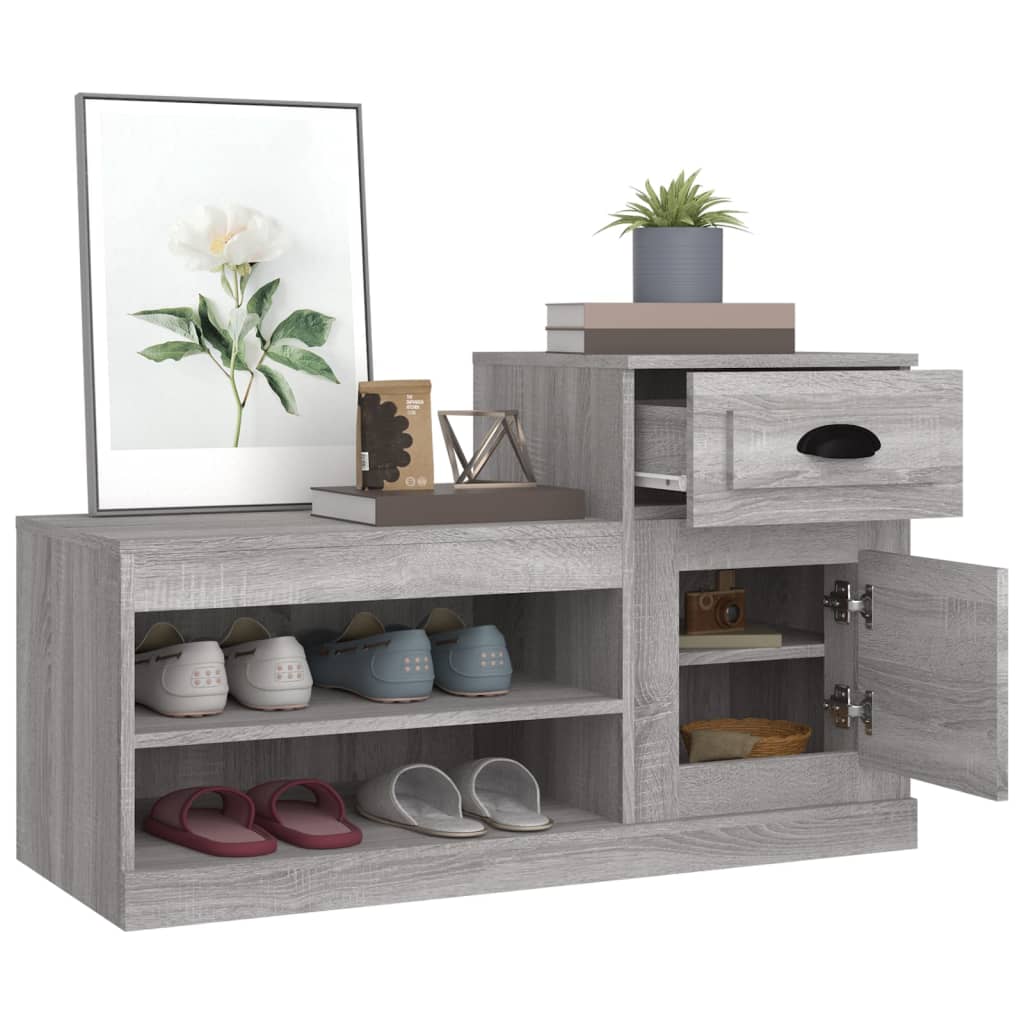 Schoenenkast 100x42x60 cm bewerkt hout grijs sonoma eikenkleur is nu te koop bij PeponiXL, paradijselijk wonen!