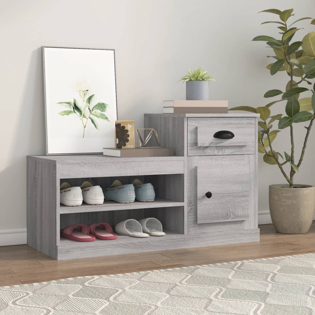Schoenenkast 100x42x60 cm bewerkt hout grijs sonoma eikenkleur is nu te koop bij PeponiXL, paradijselijk wonen!