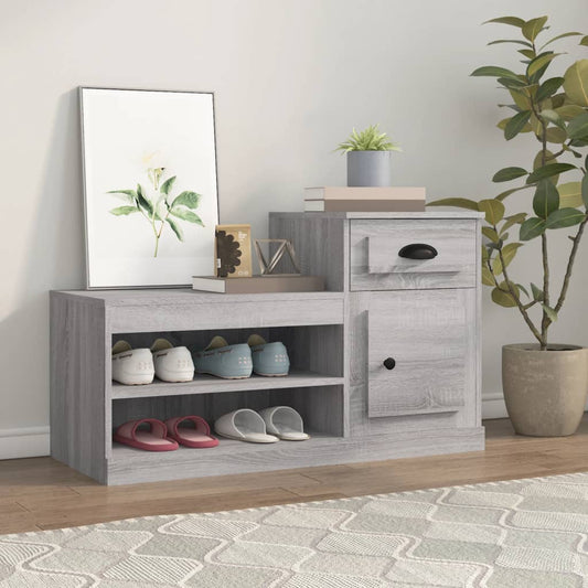 Schoenenkast 100x42x60 cm bewerkt hout grijs sonoma eikenkleur is nu te koop bij PeponiXL, paradijselijk wonen!