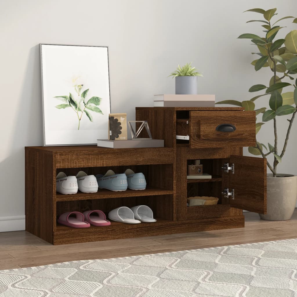 Schoenenkast 100x42x60 cm bewerkt hout bruin eikenkleur is nu te koop bij PeponiXL, paradijselijk wonen!