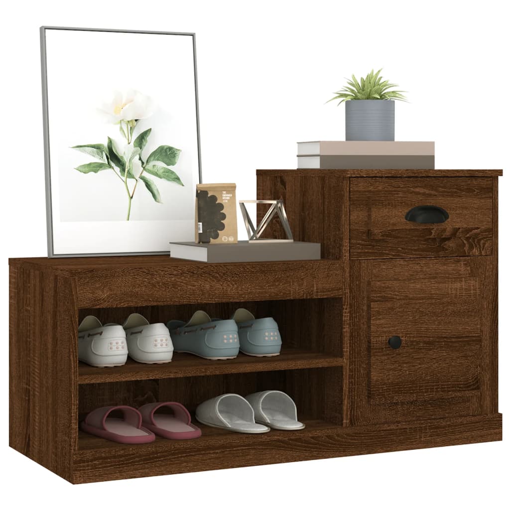 Schoenenkast 100x42x60 cm bewerkt hout bruin eikenkleur is nu te koop bij PeponiXL, paradijselijk wonen!