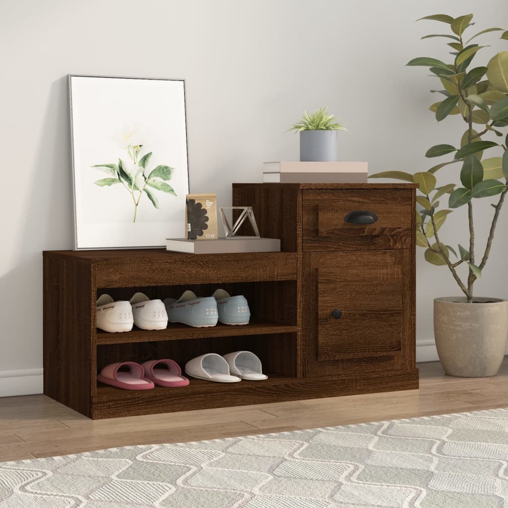 Schoenenkast 100x42x60 cm bewerkt hout bruin eikenkleur is nu te koop bij PeponiXL, paradijselijk wonen!