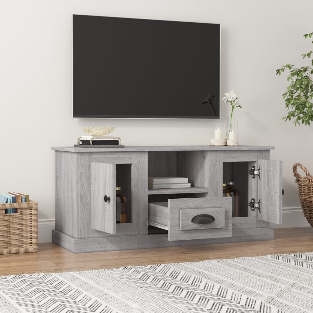 Tv-meubel 100x35,5x45 cm bewerkt hout grijs sonoma eikenkleurig is nu te koop bij PeponiXL, paradijselijk wonen!