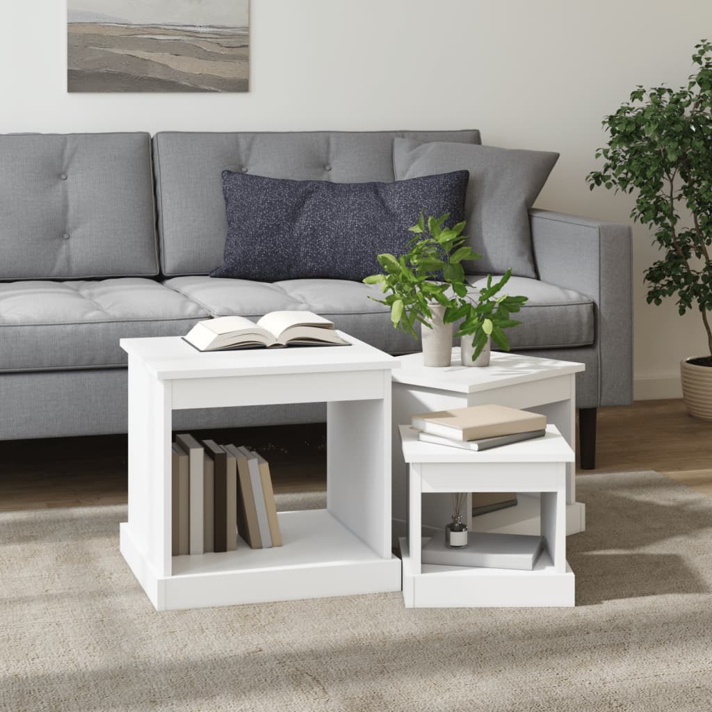 3-delige Salontafelset bewerkt hout wit is nu te koop bij PeponiXL, paradijselijk wonen!