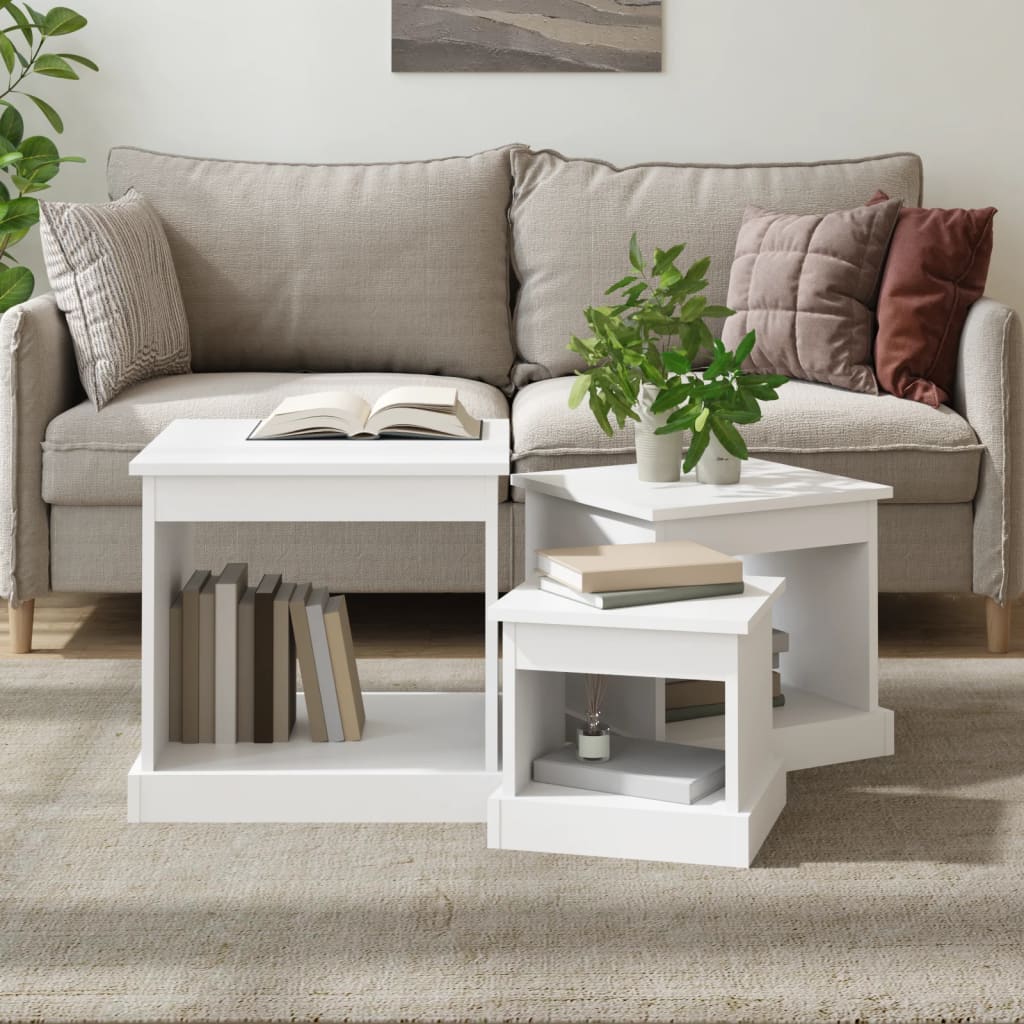 3-delige Salontafelset bewerkt hout wit is nu te koop bij PeponiXL, paradijselijk wonen!