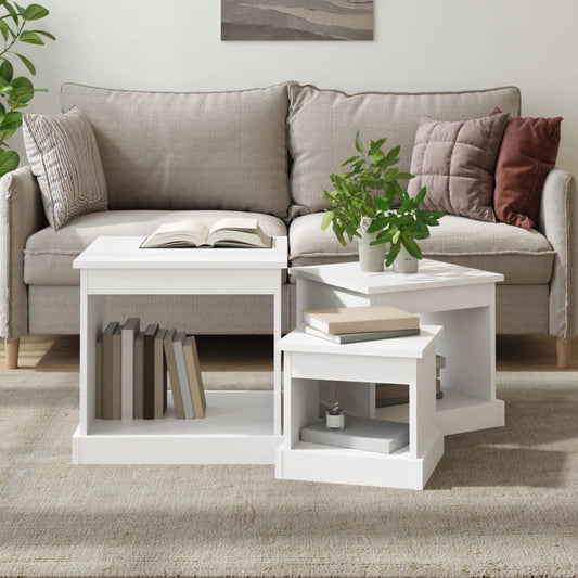 3-delige Salontafelset bewerkt hout wit is nu te koop bij PeponiXL, paradijselijk wonen!