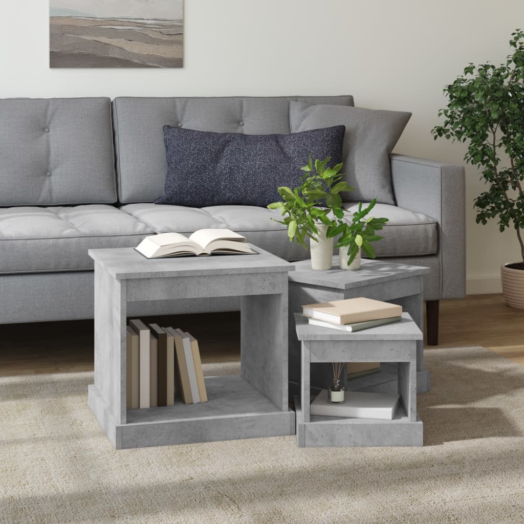 3-delige Salontafelset bewerkt hout betongrijs is nu te koop bij PeponiXL, paradijselijk wonen!