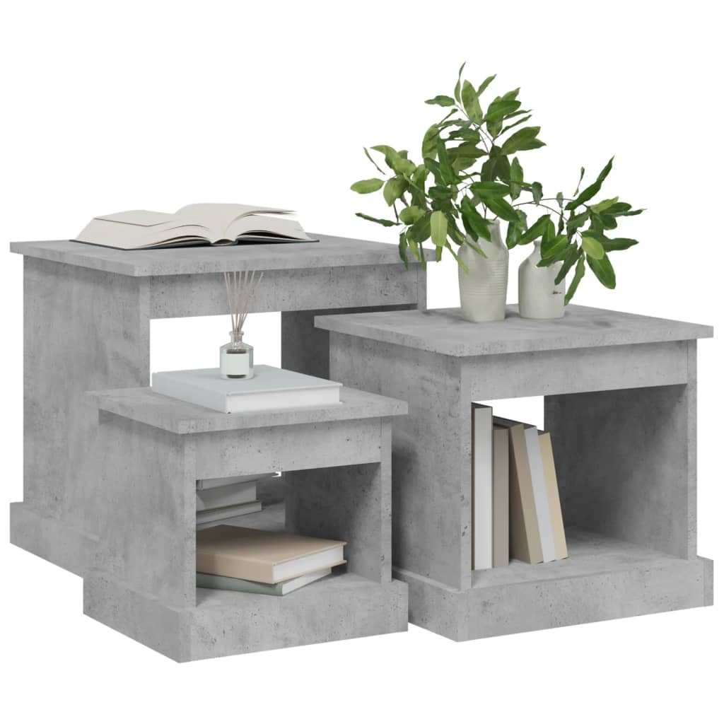 3-delige Salontafelset bewerkt hout betongrijs is nu te koop bij PeponiXL, paradijselijk wonen!