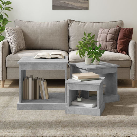 3-delige Salontafelset bewerkt hout betongrijs is nu te koop bij PeponiXL, paradijselijk wonen!