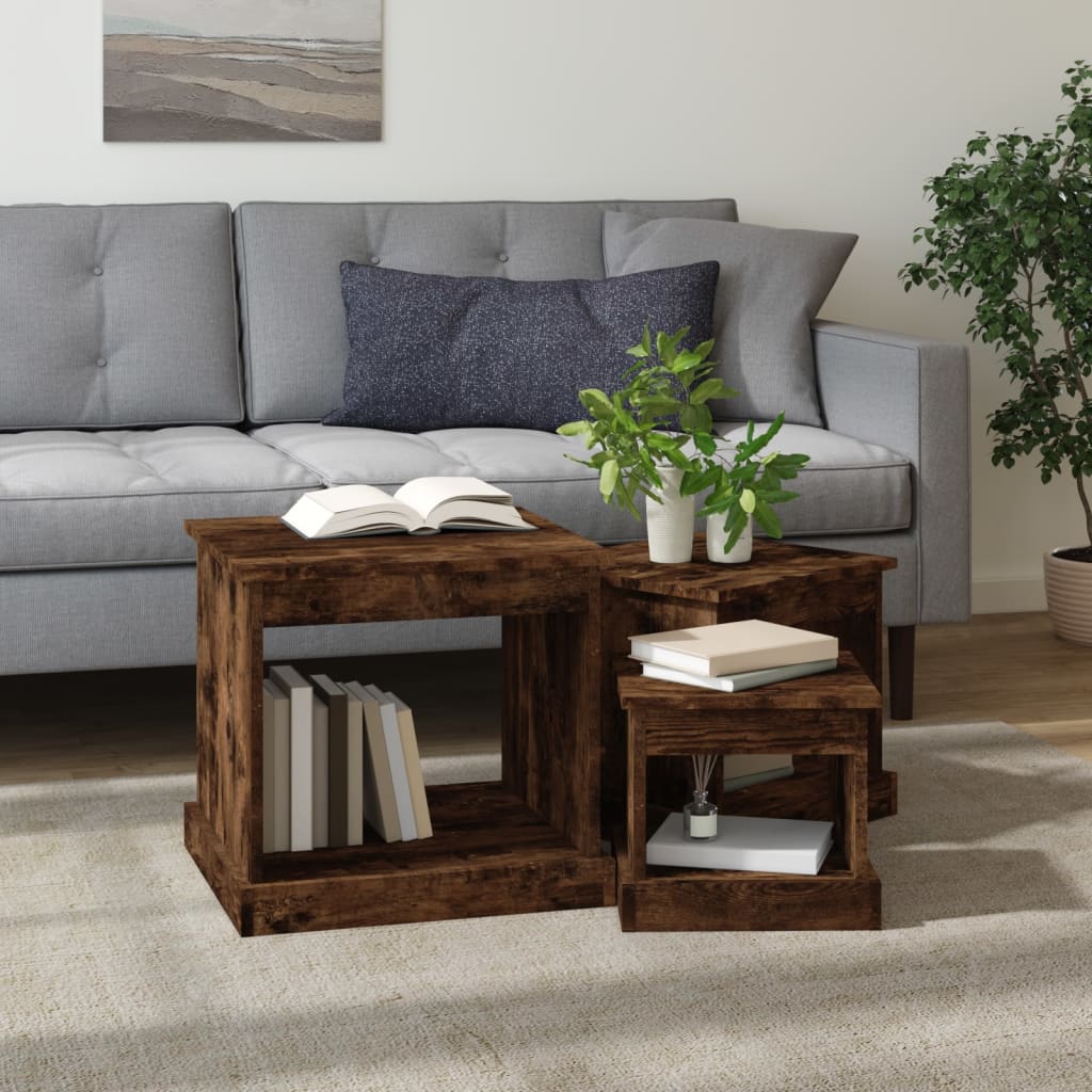3-delige Salontafelset bewerkt hout gerookt eikenkleurig is nu te koop bij PeponiXL, paradijselijk wonen!