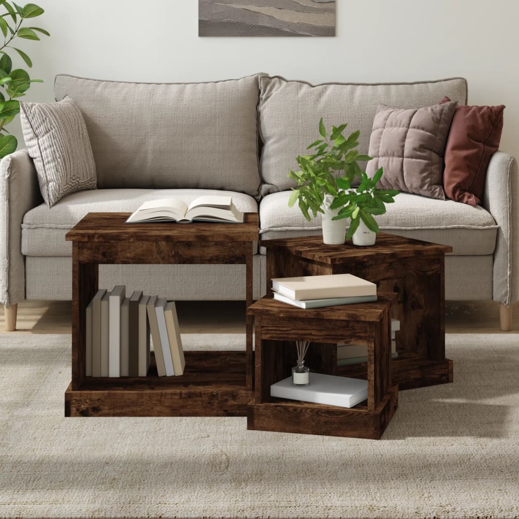 3-delige Salontafelset bewerkt hout gerookt eikenkleurig is nu te koop bij PeponiXL, paradijselijk wonen!