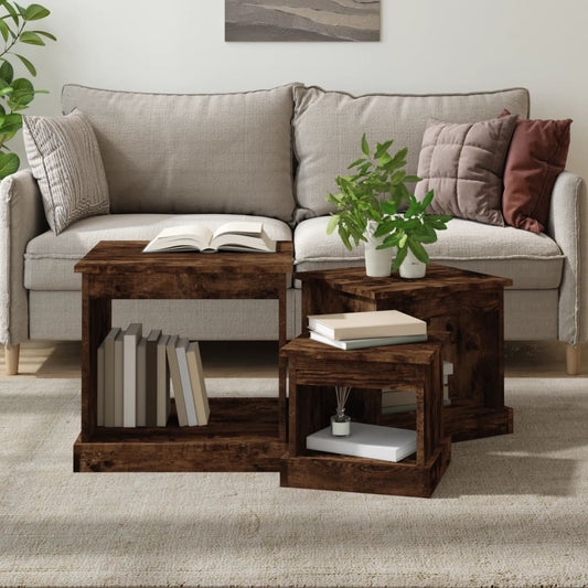 3-delige Salontafelset bewerkt hout gerookt eikenkleurig is nu te koop bij PeponiXL, paradijselijk wonen!