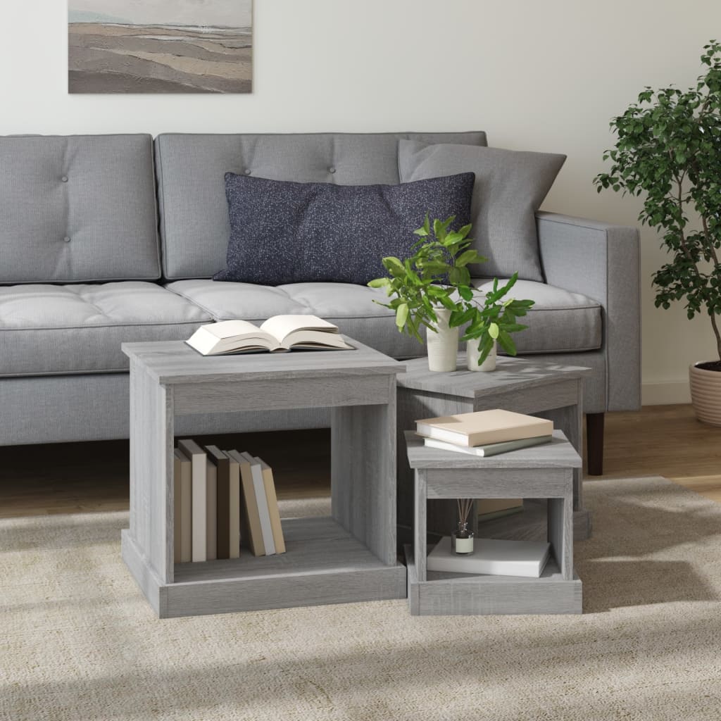 3-delige Salontafelset bewerkt hout grijs sonoma eikenkleurig is nu te koop bij PeponiXL, paradijselijk wonen!