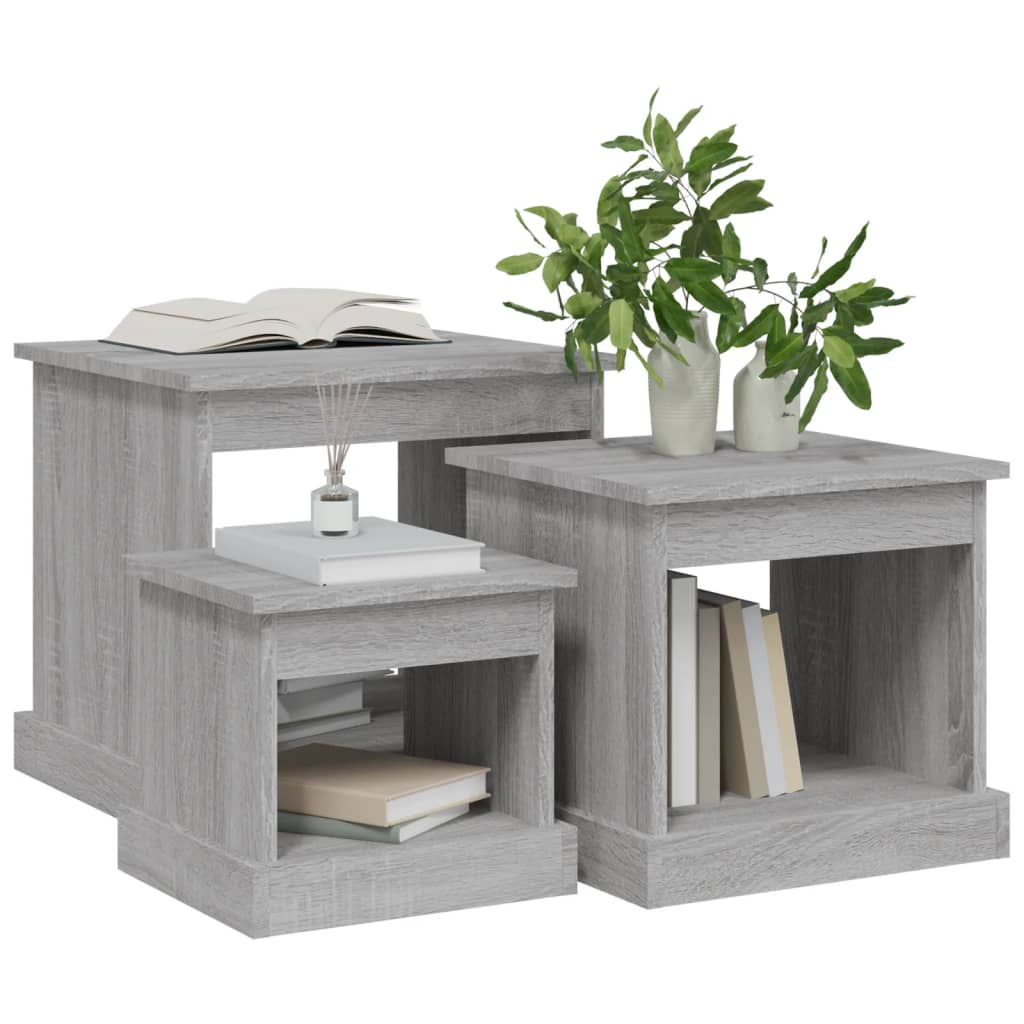 3-delige Salontafelset bewerkt hout grijs sonoma eikenkleurig is nu te koop bij PeponiXL, paradijselijk wonen!