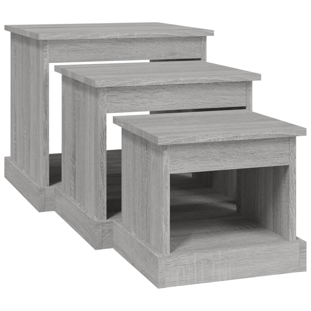3-delige Salontafelset bewerkt hout grijs sonoma eikenkleurig is nu te koop bij PeponiXL, paradijselijk wonen!